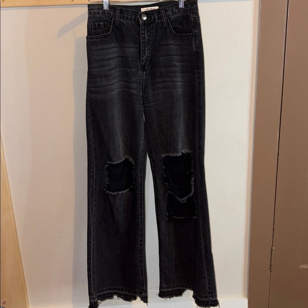 Vibrant Black High Rise Distressed Jeans size 25